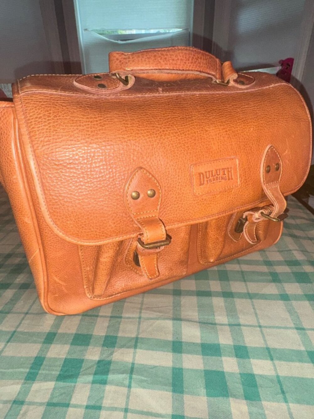 Duluth Trading Co Leather Briefcase Messenger Bag Tan